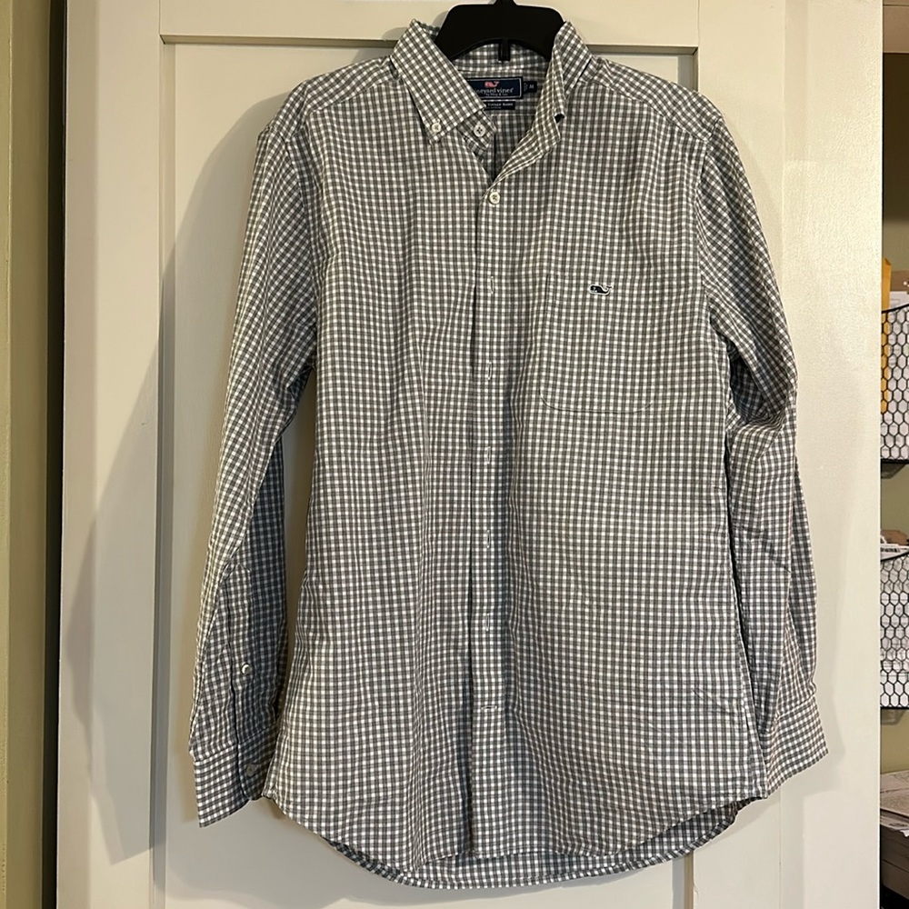 Gray And White Checked Vineyard Vines Slim Fit Tu… - image 1
